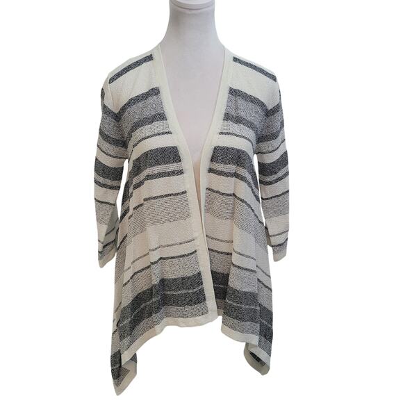Max Mara Size S Striped Open Cardigan White Black Gray Lightweight Luxury Knit - Picture 1 of 9